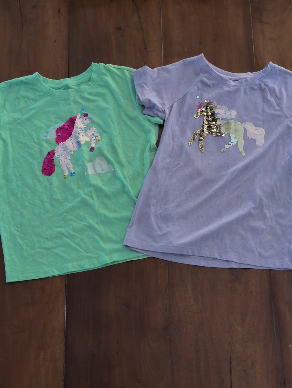 Girls Sequin Unicorn Tee - Green & Lavender